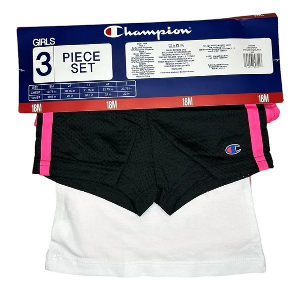 Champion Toddler Girls' 3 Piece Active Set Pink White Black Sizes: 18M & 2T - Picture 6 of 6